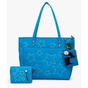 Coraline Stars Quilted Tote Bag With Bag Charms Coin Bag And Matching WALLET Set